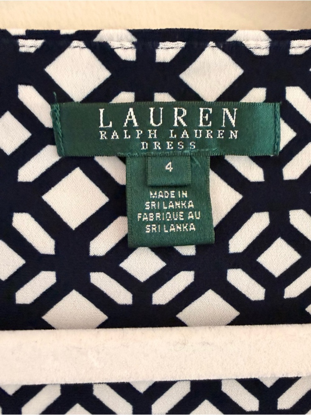 Ralph Lauren Navy and White Geometric Long-Sleeve Stretchy Dress - Picture 3 of 5